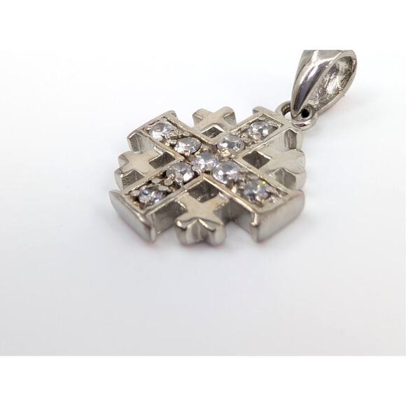 Vintage Jerusalem Cross Pendant 925 Silver Plated Rhinestones Crusader Christian - Picture 9 of 11
